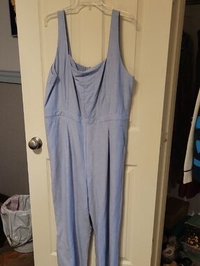 Loft Light Blue Linen Sleeveless Jumpsuit